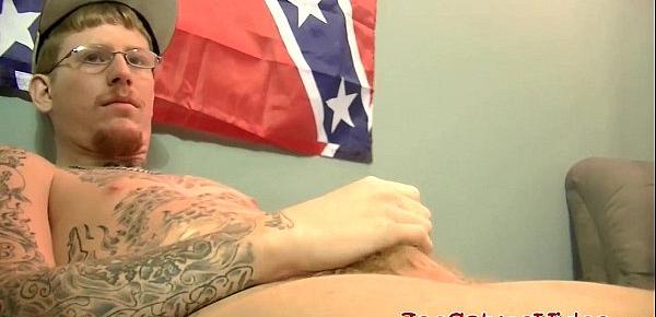  Tattoed Ivy jerks off his cock and drains his balls of cum